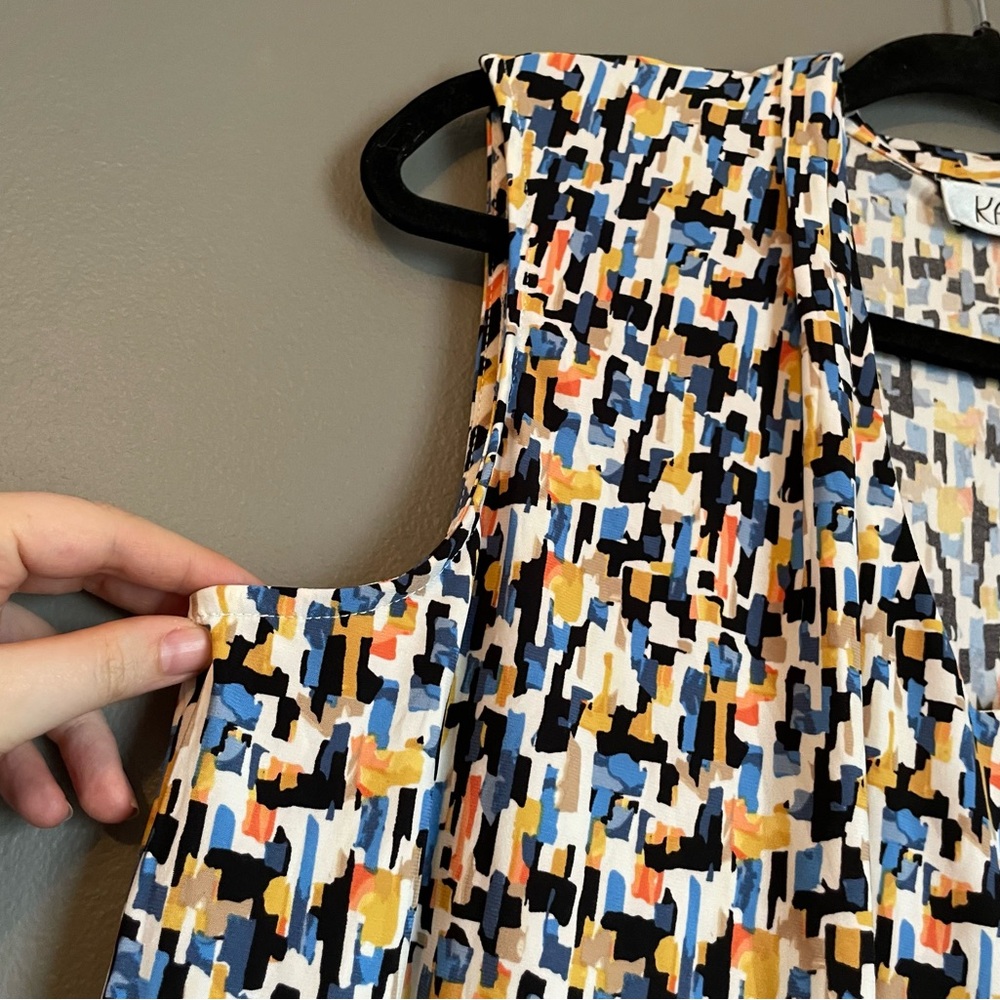 NWT Kasper Sz 1X Womens Blue Orange Pixel Pattern Stretch Dress Shirt Blouse!! - Picture 2 of 9